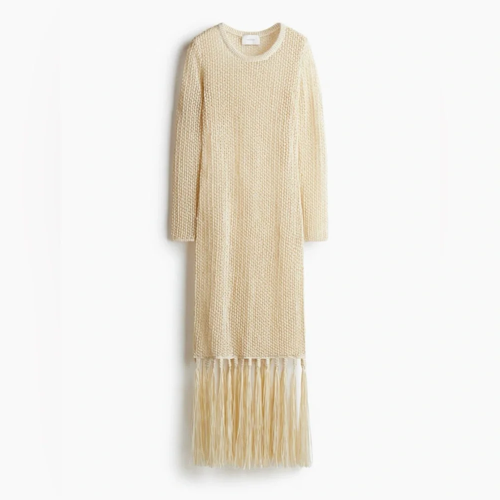 H&M Crochet look Dress beige NWT SOLD OUT SIZE XL - Picture 3 of 11